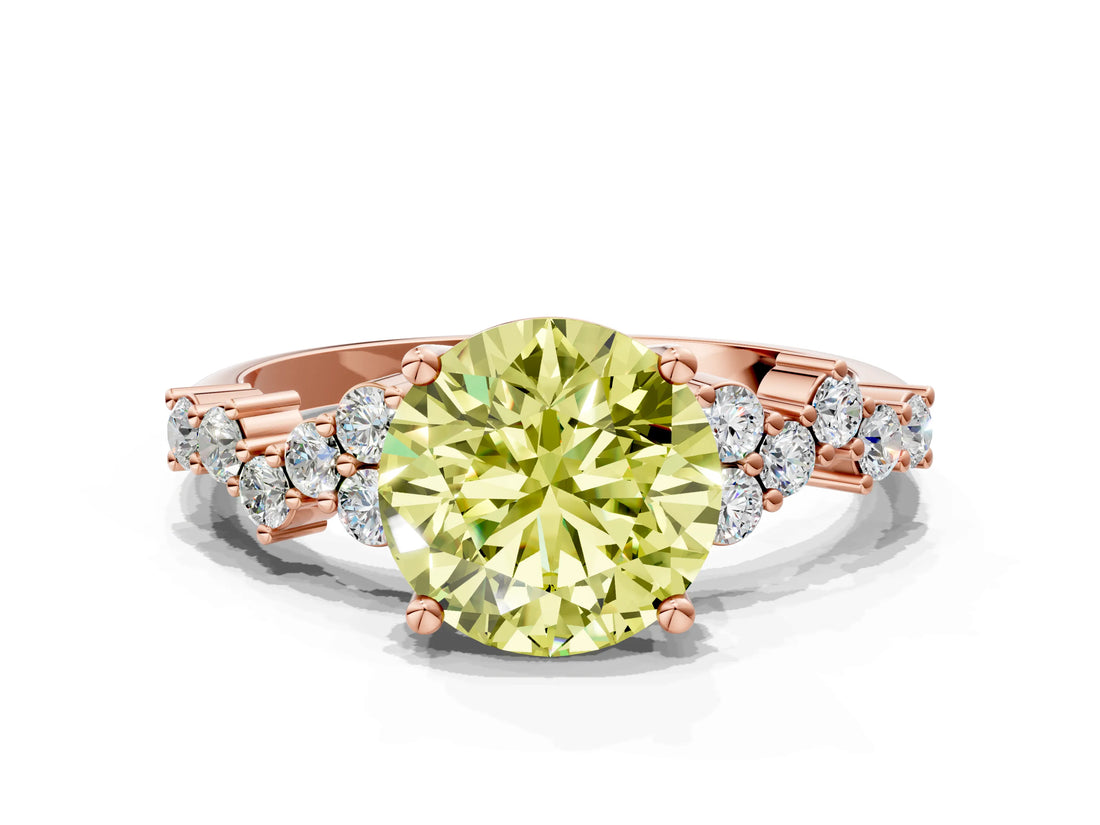 Rose gold Fancy Yellow Round Cut Diamond Cluster Pavé Band with Four-Prong Setting_3