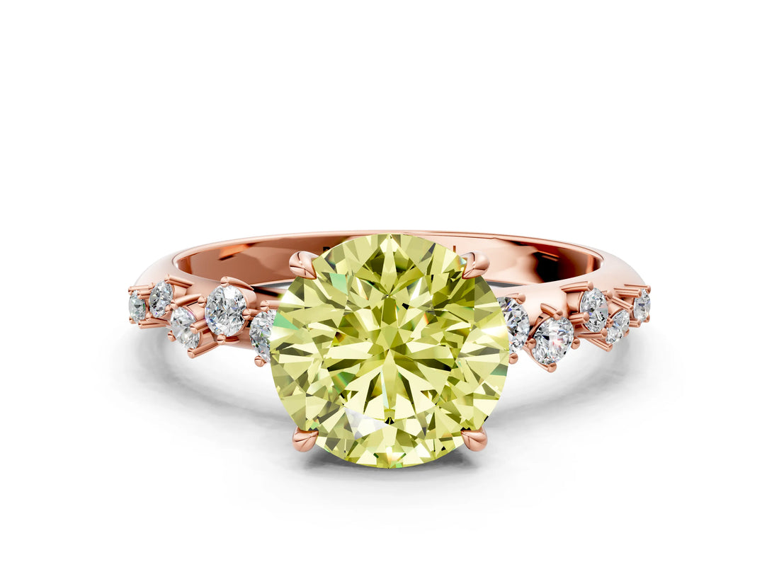 Rose gold Fancy Yellow Round Cut Diamond Cluster Side Stone Solitaire Ring with Prong Setting_27