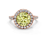 Rose gold Fancy Yellow Round Cut Diamond Cushion Halo Ring with Pavé Band