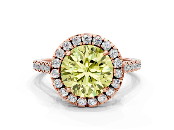 Rose Gold Round Contoured Halo Pave Engagement Ring Setting for Fancy Yellow Center