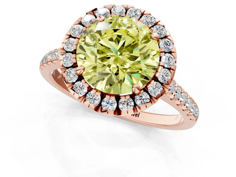 Rose gold Fancy Yellow Round Cut Diamond Cushion Halo Ring with Pavé Band_1