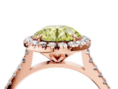 Rose gold Fancy Yellow Round Cut Diamond Cushion Halo Ring with Pavé Band_4