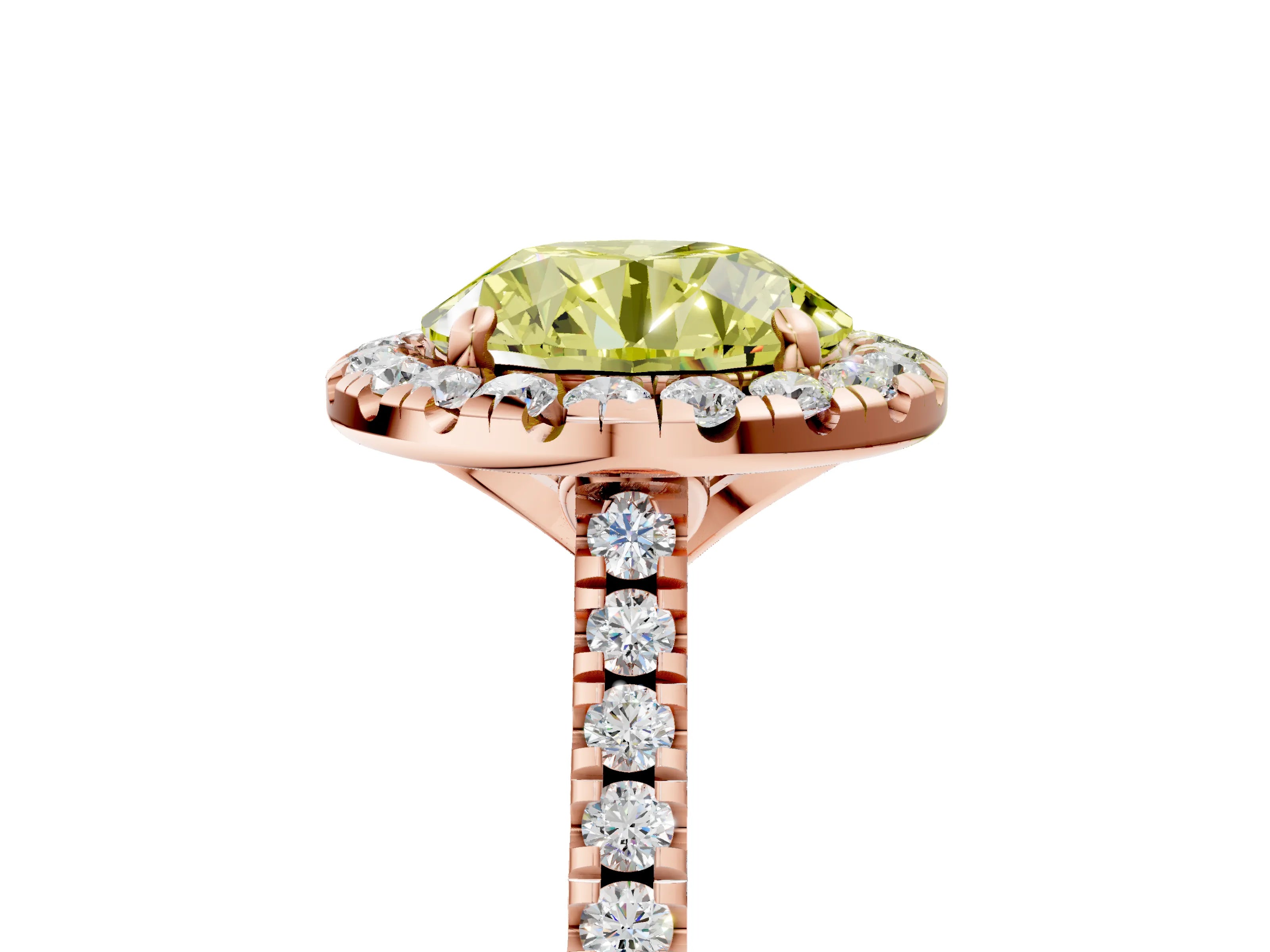 Rose gold Fancy Yellow Round Cut Diamond Cushion Halo Ring with Pavé Band_5