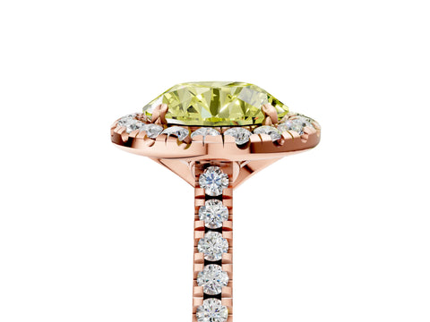 Rose gold Fancy Yellow Round Cut Diamond Cushion Halo Ring with Pavé Band_5