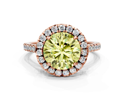 Rose gold Fancy Yellow Round Cut Diamond Cushion Halo Ring with Pavé Band