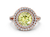 Rose gold Fancy Yellow Round Cut Diamond Double Halo Ring with Pavé Band and Prong Setting_16