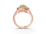 Rose gold Fancy Yellow Round Cut Diamond Double Halo Ring with Pavé Band and Prong Setting_19