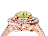 Rose gold Fancy Yellow Round Cut Diamond Double Halo Ring with Pavé Band and Prong Setting_20
