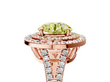Rose gold Fancy Yellow Round Cut Diamond Double Halo Ring with Pavé Band and Prong Setting_21