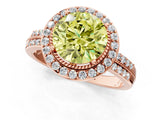 Rose gold Fancy Yellow Round Cut Diamond Double Halo Ring with Split Shank and Four-Prong Setting_1