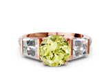 Rose gold Fancy Yellow Round Cut Diamond Engagement Ring with Baguette Side Stones and Channel Set Band_17
