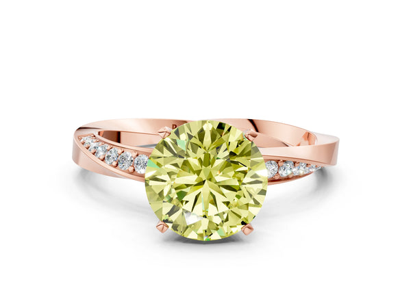 Rose gold Fancy Yellow Round Cut Diamond Engagement Ring with Side Stone Accents and Four-Prong Setting