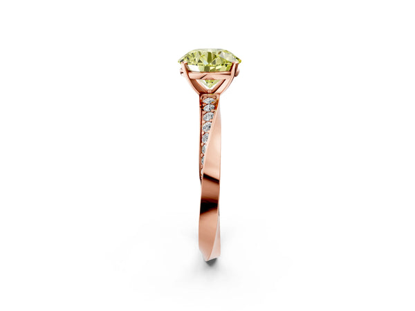 Rose gold Fancy Yellow Round Cut Diamond Engagement Ring with Side Stone Accents and Four-Prong Setting