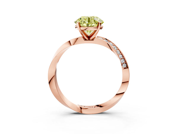 Rose gold Fancy Yellow Round Cut Diamond Engagement Ring with Side Stone Accents and Four-Prong Setting
