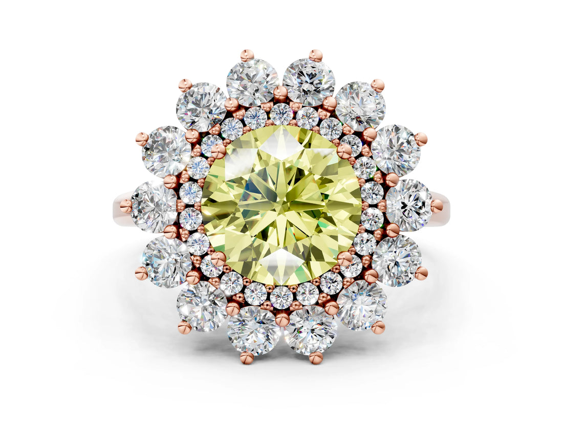 Rose gold Fancy Yellow Round Cut Diamond Floral Double Halo Engagement Ring with Prong Setting_24