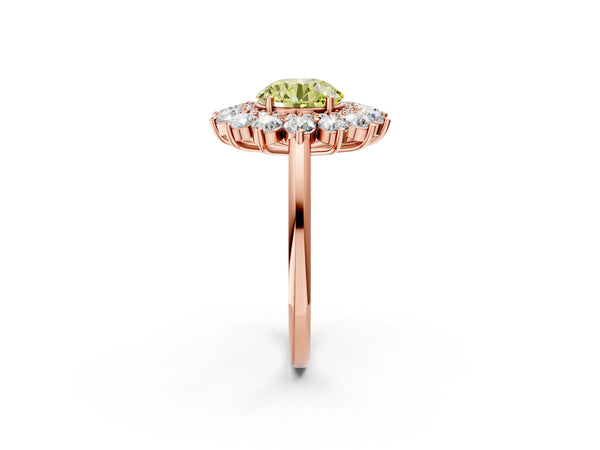 Rose Gold Round Floral Double Halo Engagement Ring Setting for Fancy Yellow Center