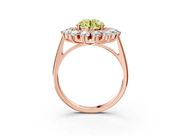 Rose Gold Round Floral Double Halo Engagement Ring Setting for Fancy Yellow Center