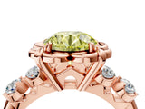Rose gold Fancy Yellow Round  Cut Diamond Floral Halo Engagement Ring with Shared Prong Setting