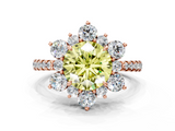 Rose gold Fancy Yellow Round  Cut Diamond Floral Halo Pave Band with Prong Setting