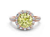 Rose gold Fancy Yellow Round Cut Diamond Floral Halo Ring with Pavé Band and Prong Setting_3