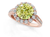Rose gold Fancy Yellow Round Cut Diamond Floral Halo Ring with Pavé Band and Prong Setting_4