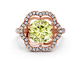 Rose gold Fancy Yellow Round Cut Diamond Floral Halo Split Shank Prong Setting Ring
