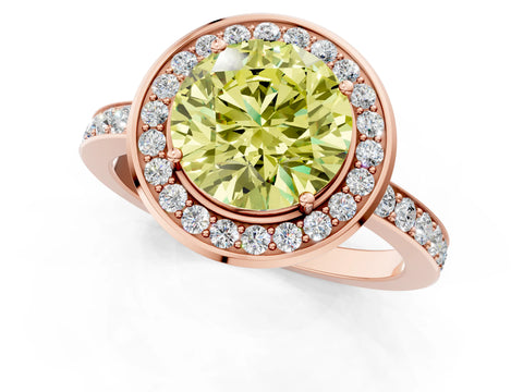 Rose gold Fancy Yellow Round Cut Diamond Halo Ring with Bezel Frame and Pavé Band_1