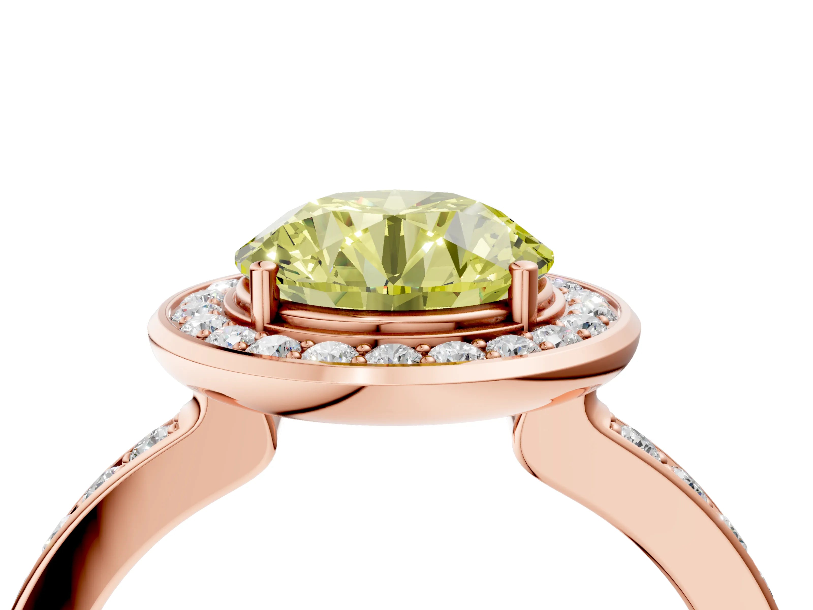 Rose gold Fancy Yellow Round Cut Diamond Halo Ring with Bezel Frame and Pavé Band_4