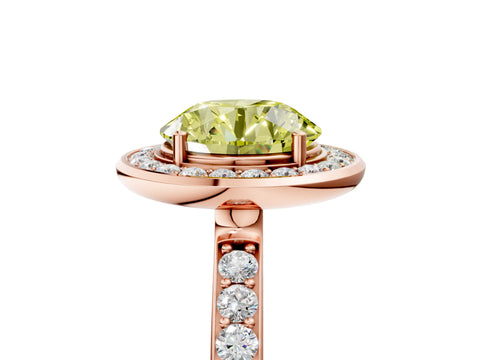 Rose gold Fancy Yellow Round Cut Diamond Halo Ring with Bezel Frame and Pavé Band_5