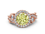 Rose gold Fancy Yellow Round Cut Diamond Halo Ring with Milgrain Pavé Band and Four-Prong Setting_17