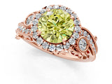 Rose gold Fancy Yellow Round Cut Diamond Halo Ring with Milgrain Pavé Band and Four-Prong Setting_18