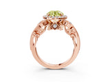 Rose gold Fancy Yellow Round Cut Diamond Halo Ring with Milgrain Pavé Band and Four-Prong Setting_20