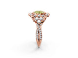 Rose gold Fancy Yellow Round Cut Diamond Halo Ring with Pavé Band and Four-Prong Setting_14