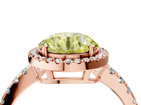 Rose gold Fancy Yellow Round Cut Diamond Halo Ring with Pavé Band and Four-Prong Setting_4