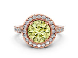 Rose gold Fancy Yellow Round Cut Diamond Halo Ring with Pavé Band and Prong Setting