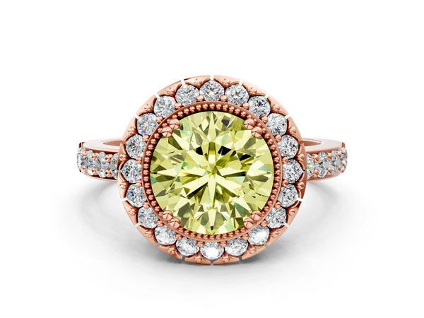 Rose Gold Round Pierced Gallery Halo Engagement Ring Setting for Fancy Yellow Center