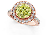 Rose gold Fancy Yellow Round Cut Diamond Halo Ring with Pavé Band and Prong Setting_1