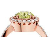 Rose gold Fancy Yellow Round Cut Diamond Halo Ring with Pavé Band and Prong Setting_4