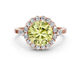 Rose gold Fancy Yellow Round Cut Diamond Halo Ring with Pear Side Stones and Prong Setting_17