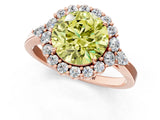 Rose gold Fancy Yellow Round Cut Diamond Halo Ring with Pear Side Stones and Prong Setting_18