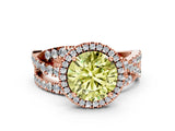 Rose gold Fancy Yellow Round Cut Diamond Halo Ring with Round Split Shank and Prong Setting_36