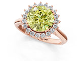Rose gold Fancy Yellow Round  Cut Diamond Halo Ring with Solitaire Band and Prong Setting_30