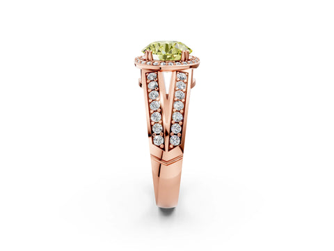 Rose gold Fancy Yellow Round Cut Diamond Halo Ring with Split Shank Pavé Band and Four-Prong Setting_2