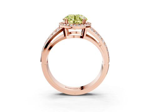 Rose gold Fancy Yellow Round Cut Diamond Halo Ring with Split Shank Pavé Band and Four-Prong Setting_3