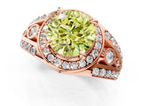 Rose gold Fancy Yellow Round Cut Diamond Halo Ring with Split Shank and Bezel Accents and Four-Prong Setting_1