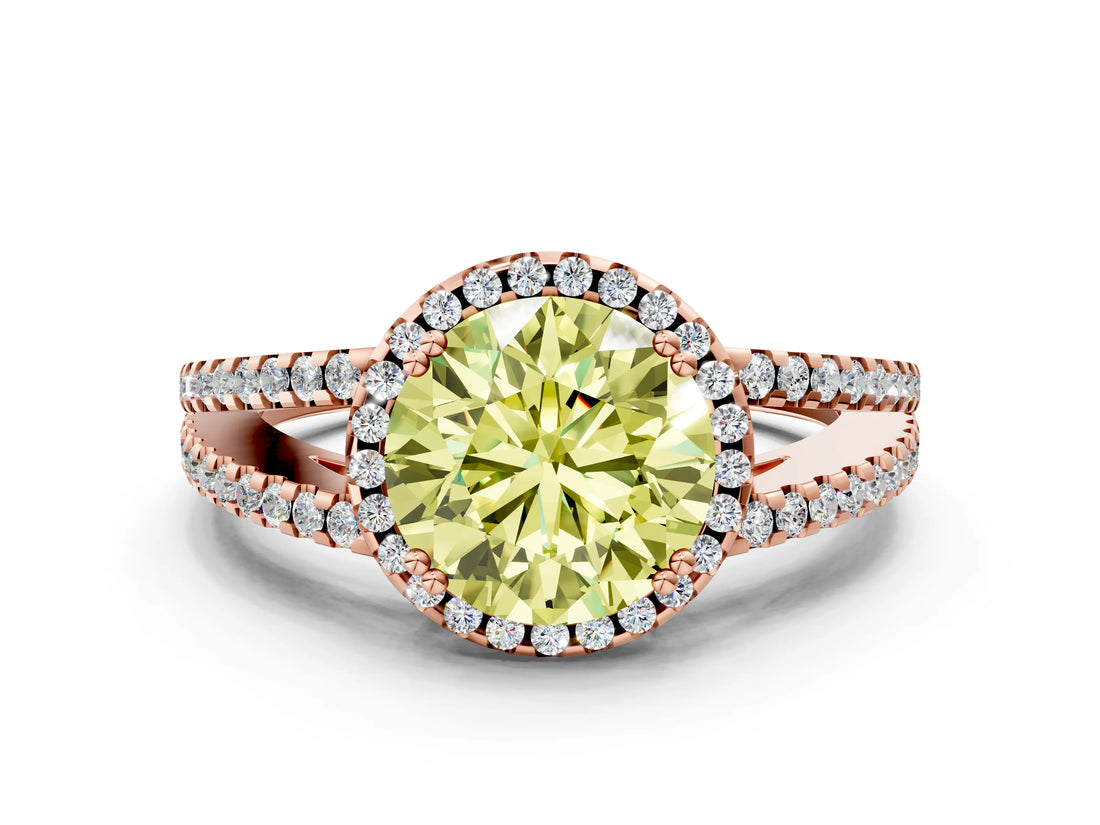Rose gold Fancy Yellow Round Cut Diamond Halo Split Shank Engagement Ring_39