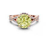 Rose gold Fancy Yellow Round Cut Diamond  Halo Twist Band Solitaire Prong Setting Ring_42