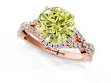 Rose gold Fancy Yellow Round Cut Diamond  Halo Twist Band Solitaire Prong Setting Ring_43