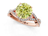 Rose gold Fancy Yellow Round Cut Diamond  Halo Twist Band Solitaire Prong Setting Ring_49
