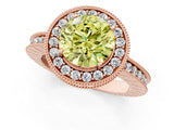 Rose gold Fancy Yellow Round Cut Diamond Milgrain Halo Engagement Ring with Round Pavé Band and Prong Setting_13